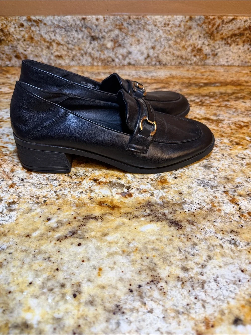 Miu Miu Black Leather Loafers with Brushed Gold Bit